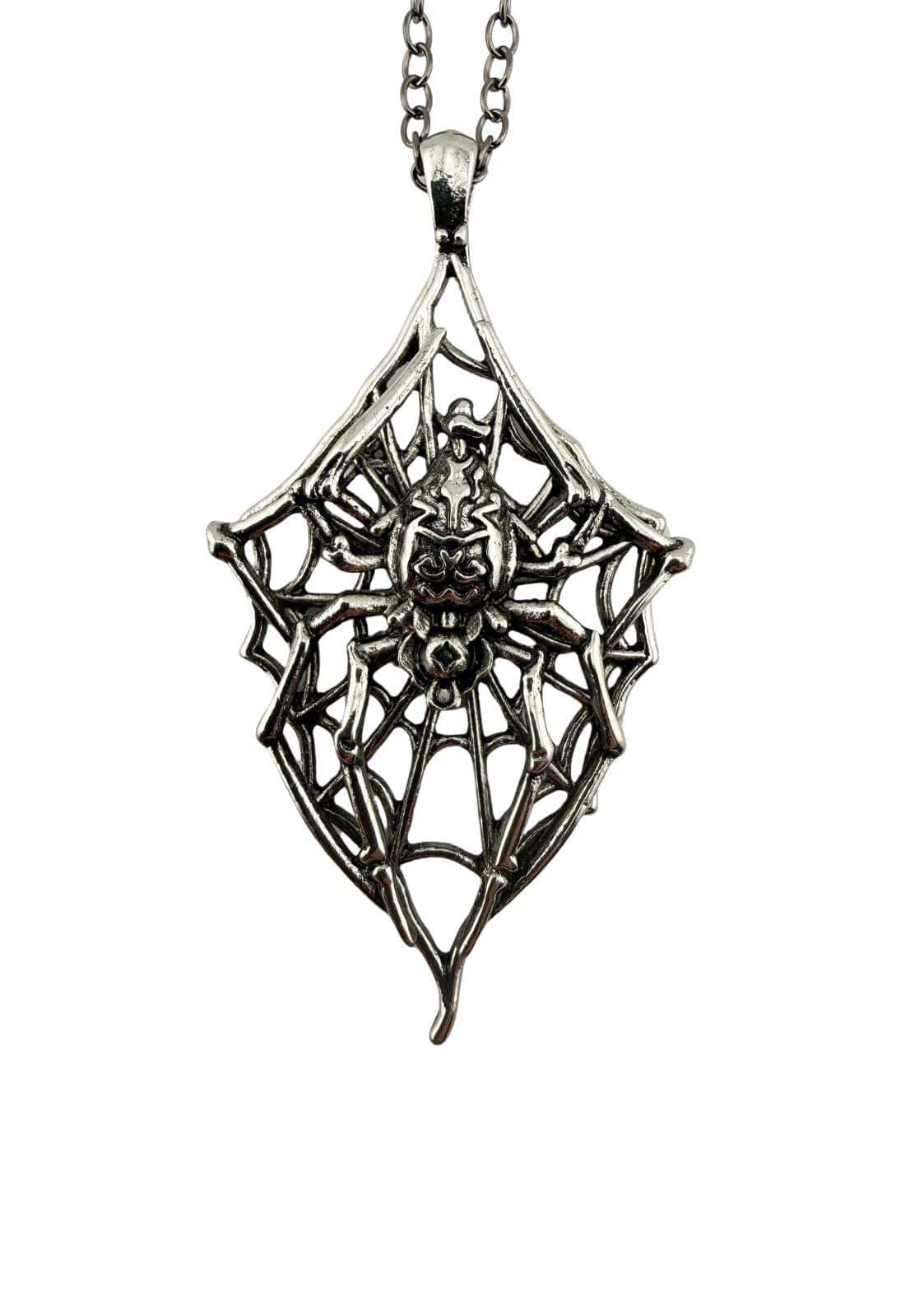 Silberne spider and web halskette mit gothischem arachnoid pendent und filigranem spinnwebenmuster für dark fashion